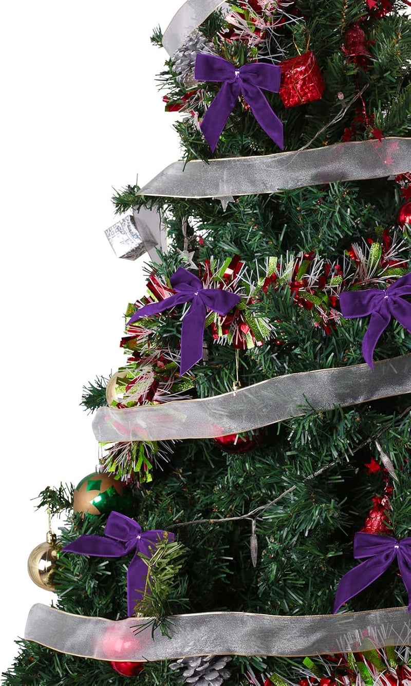 Utehilly 24 Pcs Purple Small Velvet Christmas Bows for Christmas Tree, Wreath, Gift Wrapping, Crafts, Wedding, Party, Twist Tie Bows for Treat Bag Bakery Candy Bags, Home Decor 1" W,3.5 x 3.5 inch - Image 2
